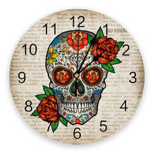 Reloj de pared Retro con estampado Chic de calavera mexicana, reloj de pared redondo silencioso, sin tic-tac, para decoración del hogar, el mejor regalo 2024 - compra barato