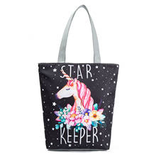 Bolsa de almacenamiento ecológica para mujer, bolso de mano con estampado de estrellas, de gran capacidad, reutilizable, con estampado Floral de unicornio y dibujos animados 2024 - compra barato