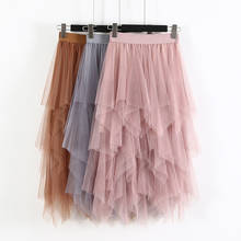 Women irregular Tulle Skirts Fashion Elastic High Waist Mesh Tutu Skirt Pleated Long Skirts Midi Skirt Saias Faldas Jupe Femmle 2024 - buy cheap