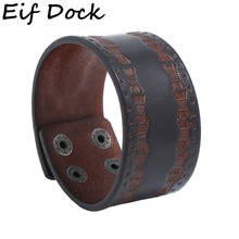 Eif Dock новый модный мужской широкий браслет из натуральной кожи, коричневые широкие браслеты на запястье и браслеты, винтажный панк-браслет, мужские ювелирные изделия 2024 - купить недорого