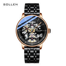 Sollen-relógio de pulso masculino de aço inoxidável, caixa transparente, aberta, esqueleto, mecânico, esporte, marca de luxo 2024 - compre barato