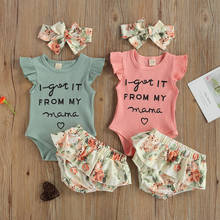 Newborn Baby Girls 3-piece Outfit Set Summer 2022,Fly Sleeve Letter Print Romper+Floral Shorts+Headband Set 2024 - buy cheap