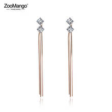 Zoomango bohemia estilo cz cristal inlayed brincos de aço inoxidável jóias na moda rosa ouro borla brincos para mulher ze18102 2024 - compre barato