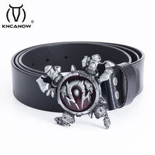 Men Genuine Leather Belt World Of Warcraft Axes And Shield Vintage Buckle Strap Waist For Male Christmas New Year Jeans Gift 2024 - buy cheap
