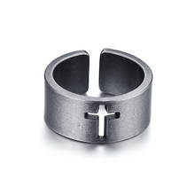 Vintage Oxidized Silver Color Rings for Men Boy Stainless Steel Cross Ring Christian Religious Male Jewelry 2024 - buy cheap