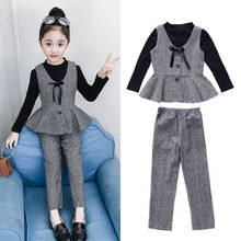 Baby Spring Autumn Children Bowknot Causal Suit Kid Girls Long Sleeves Top+Plaid Vest+Pants 3 Pcs Suits Teens Girls Ruffles Sets 2024 - buy cheap