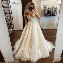 Sexy A-line Boat Neck Tulle Wedding Dresses Vestido de Noiva Pleated Lace Appliques Floor Length Sleeveless Bridal Gowns 2024 - buy cheap