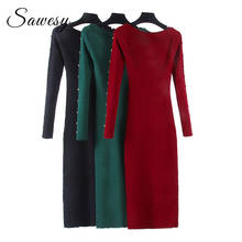 Autumn Dress Women 2019 New Arrival Long Sleeve Slim Fit Pencil Knitted Dresses Ladies Casual Sweater Bodycon Button Dress Red 2024 - buy cheap