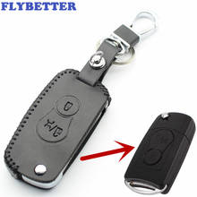 FLYBETTER-Funda de cuero genuino para llave, cubierta plegable de 2 botones para Ssangyong Actyon/SUV/Kyron/Rexton L2227 2024 - compra barato