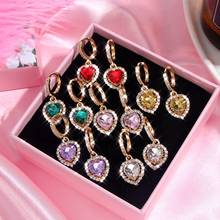 BYNOUCK Personality Rhinestone Drop Earrings for Women Large Heart Crystal Gold Silver Color Metal Earrings Statement Jewelry 2024 - buy cheap
