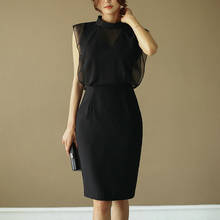 Vestido de tubo de moda para mujer, vestido elegante de gasa negro sin mangas con cuello levantado, novedad 2024 - compra barato