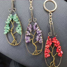 Light Yellow Gold Color Wire Wrap Tree of Life Rainbow Stone Key Chain Water Drop Amethysts Crystal Jewelry 2024 - buy cheap