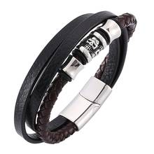 New Punk Jewelry Mens Bracelet Black Multilayer Braided Leather Wrap Bracelets Men Stainless Steel Skull Bracelet Bangles SP0210 2024 - buy cheap