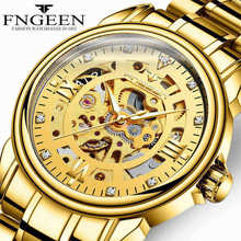 FNGEEN Brand Golden Mechanical Watch MenFashion Engraving Dial Steel Skeleton Clock Automatic Watches Male Diamond Wristwatch 2024 - buy cheap