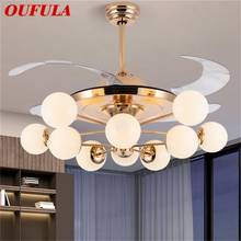 Oufula ventilador de teto com luz invisível, lâmpada de luxo com controle remoto, moderno led dourado para casa e sala de estar 2024 - compre barato