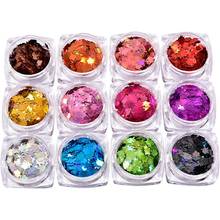 12Box/set Nail Art Holographic Sequin Chunky Ultra-thin Spangle Gold/Silver/Black Maple-Design Sequin Nail Laser Glitter Sequins 2024 - buy cheap