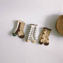 Enkelibb meias de bebê de algodão, meias super adoráveis estilo coreano 3 com textura de urso e xadrez para meninos e meninas 2024 - compre barato
