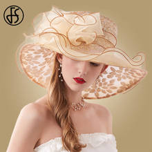 FS-gorros de Organza para mujer, sombrero de boda de ala ancha para dama, sombrero de fiesta de Flores Negras, sombrero de sol de playa 2024 - compra barato