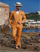 Tailor Made Slim Fit Groom Tuxedo Orange Groomsmen Peak Lapel Wedding/Dinner Suits Best Man Bridegroom(jacket+Pants+Vest+Tie) 2024 - buy cheap