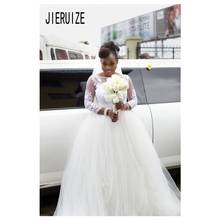 JIERUIZE African A Line Wedding Dress  Jewel Neck Long Sleeves Lace Appliques Simple Lace Up Wedding Gowns Vestidos de Novia 2024 - buy cheap