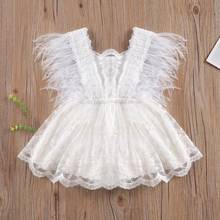 Summer Baby Girl Bodysuits Mesh Dress Feather Fly Sleeve Flouncing Hem Floral Embroidery Layered Midi Bodysuits 2024 - buy cheap