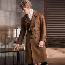 European Over-the-knee Woolen Coat Men's 2020 Autumn/Winter High Quality Extra Long Wool Coat for Man Zip Pocket Overcoat 2024 - buy cheap