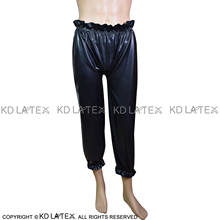 Pantalones negros de látex con banda elástica, bombachos, mallas de goma con volantes, CK-0023 2024 - compra barato