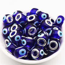 Cuentas espaciadoras de cristal de Murano europeo para fabricación de joyas, Color azul, mal de ojo, gran agujero, compatible con pulsera Pandora, collar, cadena, 10 Uds. 2024 - compra barato