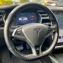 Для Tesla модель X/S стержни из углеродного волокна и из искусственной кожи Рулевое колесо стежка на Обёрточная Бумага Обложка 2024 - купить недорого
