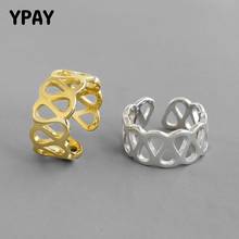 YPAY 100% Genuine 925 Sterling Silver Open Rings for Women Korea INS Simple Hollow Wide Adjustable Finger Ring Jewelry YMR1021 2024 - buy cheap