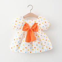 Vestido infantil de verão, roupas para bebês recém-nascidos, com laço grande, vestido de bolinhas para meninas pequenas, vestidos infantis de 1 ° aniversário, 0-2 anos 2024 - compre barato