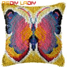 Latch Hook Cushion Colorful Butterfly Pillow Case Pre-Printed Canvas Acrylic Yarn Latched Sofa Pillow Crochet Cushion Cover Kits 2024 - buy cheap