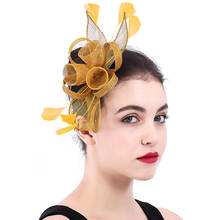 Золотые волосы вуалетки шляпа на гребень для волос Дамы Необычные перо свадебные аксессуары для волос элегантные женские разноцветные для выбора SYF402 2024 - купить недорого