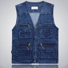 Coletes masculinos com muitos bolsos jeans denim coletes masculinos com multi bolsos moda colete sem mangas jaqueta colete de pesca kk2999 2024 - compre barato