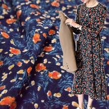 50*145cm Fashion Dark Blue Floral Fabric Corduroy Printed Fabric Dress Pants Robe Jacket Handmade DIY Fabric 2024 - buy cheap