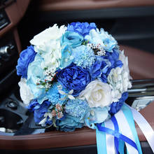 Ocean Blue 2020 New Bridal Wedding Bouquet Artificial Silk Rose Flowers Beach Bride Marriage Bridesmaid Handholds Ramo De Novia 2024 - купить недорого