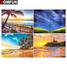 Homfun pintura diamante quadrado completo/redondo diamante "praia céu mar" padrão bordado ponto cruz 5d strass pintura 2024 - compre barato