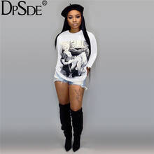 DPSDE Autumn New 2020 Casual Long T-Shirt Cartoon Full Sleeve White Loose T Shirt O Neck Age Reducion Streetwear Black t Shirt 2024 - buy cheap