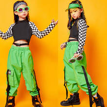 Crianças hip hop roupas moletom superior fluorescente verde calças para a menina jazz dança traje de salão roupas sl1964 2024 - compre barato