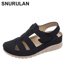 SNURULAN Fashion women hook-buckle wedge flat hollow slipper sandals beach casual shoes 2020 2024 - buy cheap