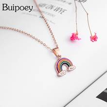 Buipoey Rose Golden Rainbow Pendant Necklaces For Women Girl Original Wedding Engagement Charm Wife Necklace Collar Jewelry Gift 2024 - buy cheap