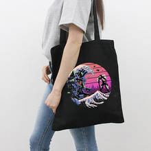 Большая Холщовая Сумка-тоут, Экологически чистая Складная дамская сумочка на плечо с японским рисунком Ins, в стиле Харадзюку, для покупок, в стиле ретро 2024 - купить недорого