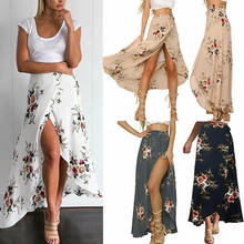 Boho Gypsy Women Floral Long Maxi Skirt Casual Summer Split Beach Wrap Sun female Button split streetwear tassel sexy skirts 2024 - buy cheap