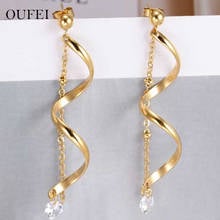 OUFEI Stainless Steel Jewelry Long Earrings Tassels Drop Earrings  Rose Gold crystal Earrings For Women Wholesale Earrings 2019 2024 - buy cheap