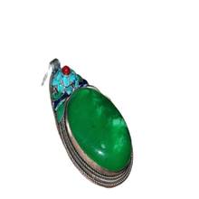 Cloisonne de plata tibetana antigua de China con incrustaciones de Jade de piedra verde colgante 2024 - compra barato