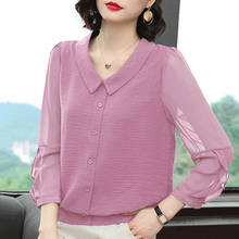 Women'S Spring Autumn Style Chiffon Blouses Shirt Women'S Solid Color Peter Pan Collar Button Long Sleeve Korean Tops DD9105 2024 - buy cheap