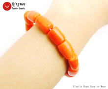 Qingmos Natural Orange Coral Bracelet for Women with GENUINE 10-11mm Thick Slice Coral Bracelets 7.5"Jewelry Pulseira bra142 2024 - buy cheap