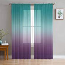 Cortinas transparentes con degradado de color púrpura turquesa para sala de estar, cortinas de tul para ventana de dormitorio, Decoración de cocina 2024 - compra barato