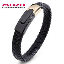 Fashion Men Bracelet Black Braided Leather Rope Stainless Steel Exquisite Snaps Wristband Male Punk Jewelry 018 2024 - buy cheap