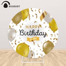 Allenjoy Golden Balloons Colored RibbonRound Background Circle Backdrop Cover Happy Birthday Party Decor Wallpaper Photo Booth 2024 - buy cheap